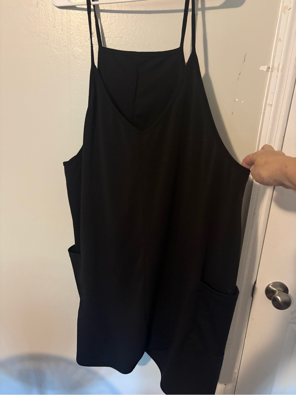 SHEIN Black Spaghetti-Strap Romper with Pockets